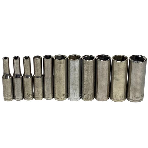 Craftsman 11 Pc Socket Set 1/4" Drive 4-14MM Metric 6 Pt Deep - Picture 2 of 7